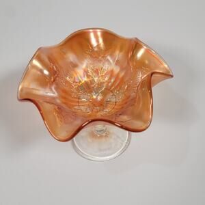 Vintage Fenton Holly Marigold Carnival Glass Compote - Sunset Iridescent